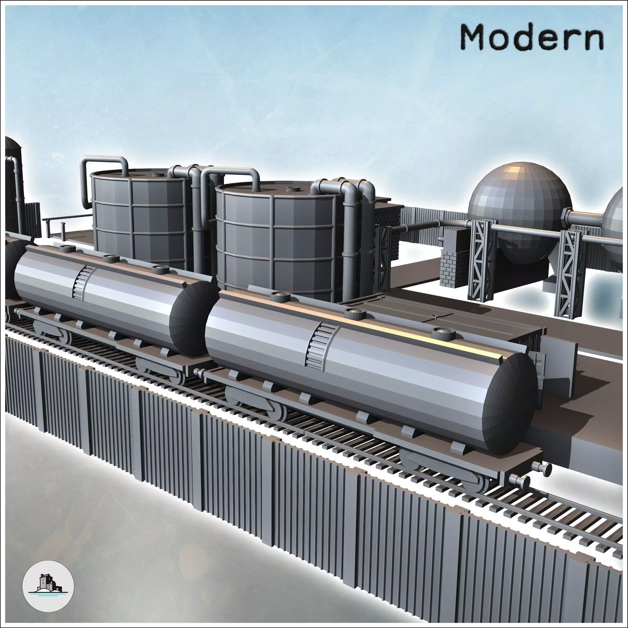 Industrial Zone Set with Railway Tracks Railway Trains Industria 3D print model_5