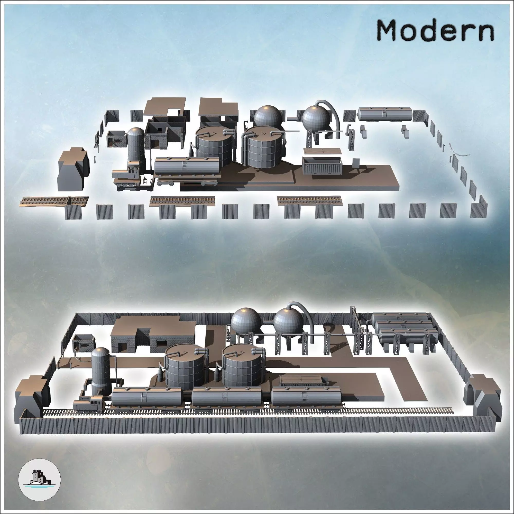 Industrial Zone Set with Railway Tracks Railway Trains Industria 3D print model_1