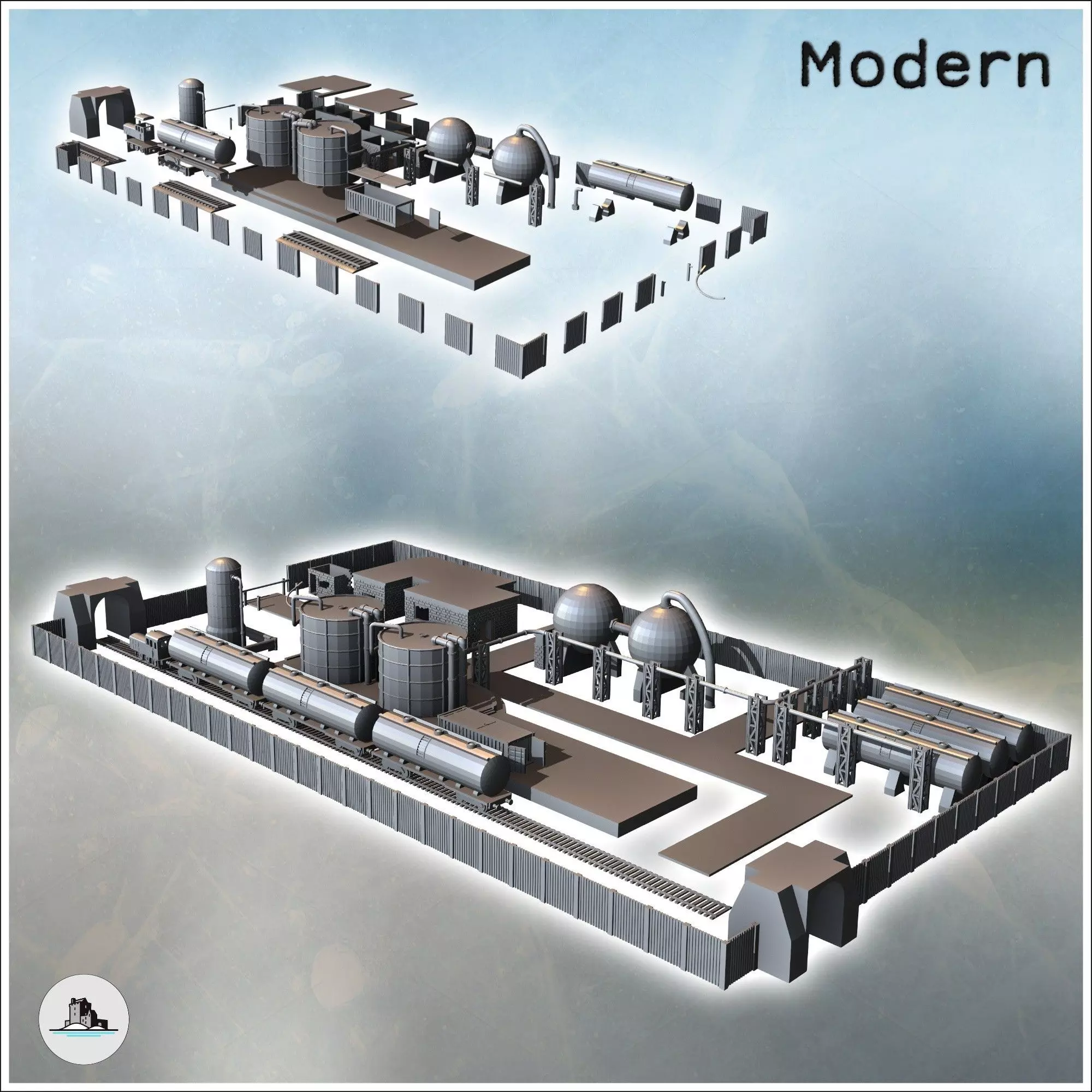 Industrial Zone Set with Railway Tracks Railway Trains Industria 3D print model_0