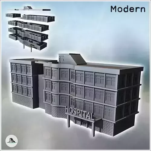 Modern Flat Roof Hospital with Wave Architecture Intact Version 