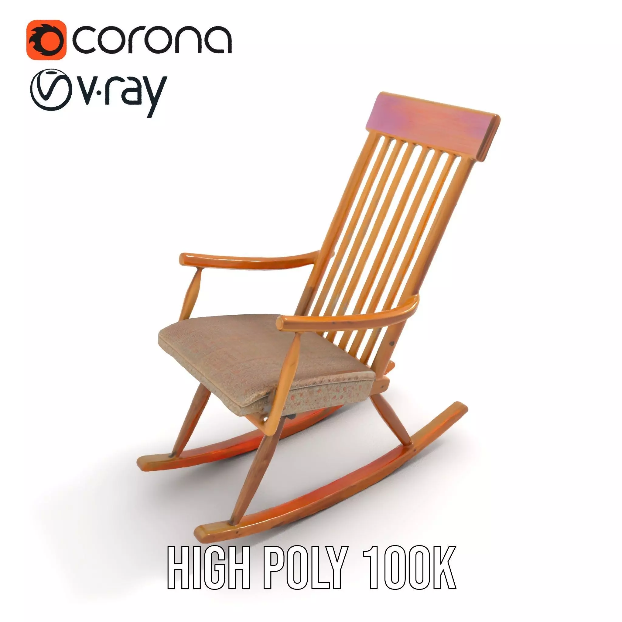Classic Wooden Rocking Chair model pack Low-poly 3D model_16