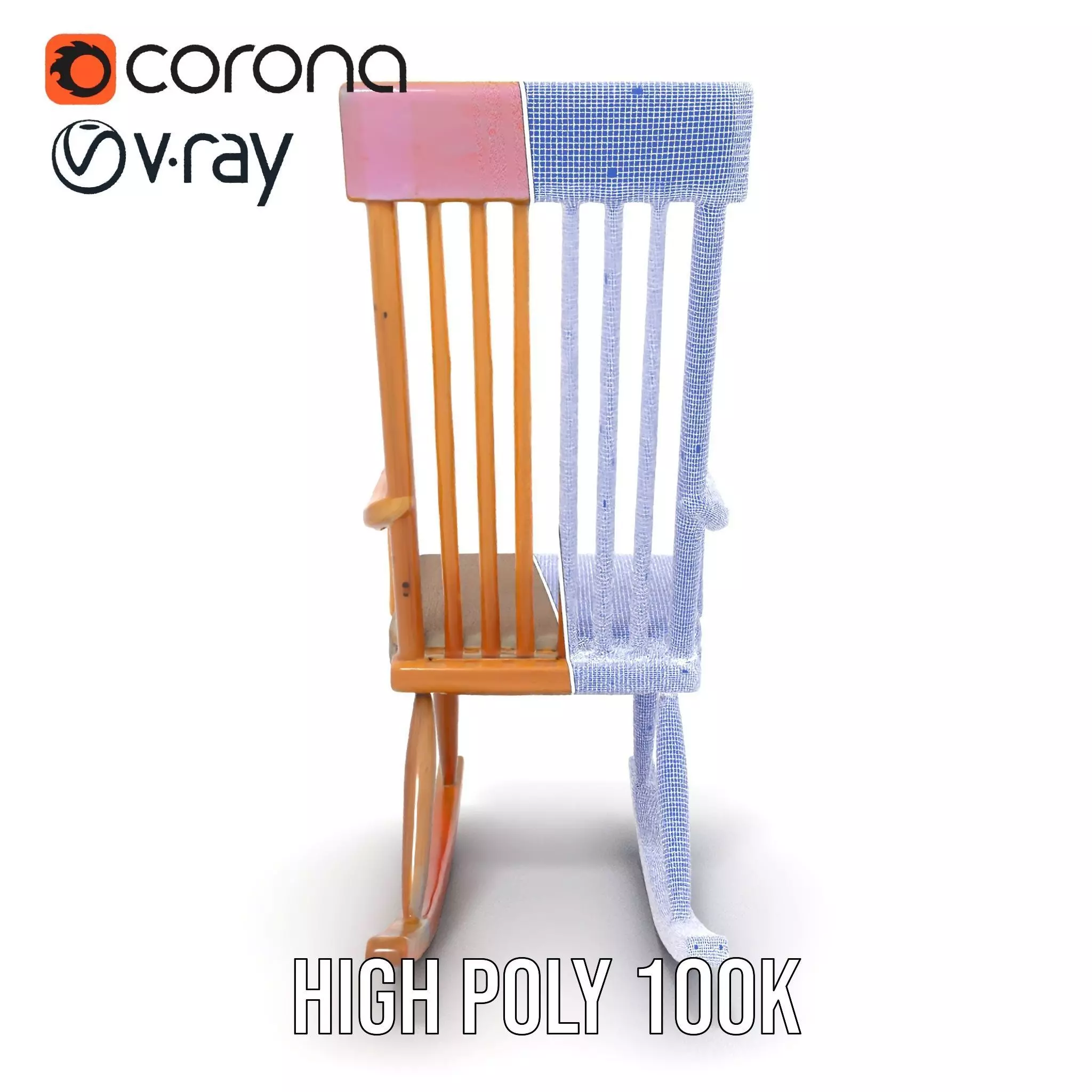Classic Wooden Rocking Chair model pack Low-poly 3D model_34