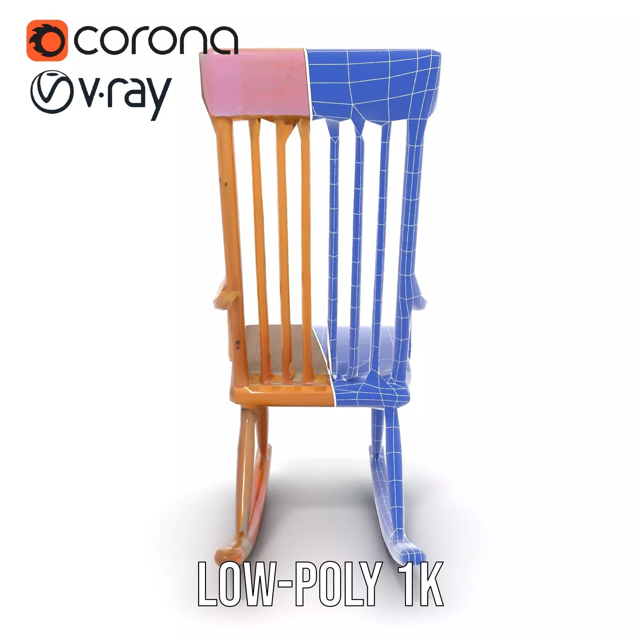 Classic Wooden Rocking Chair model pack Low-poly 3D model_29