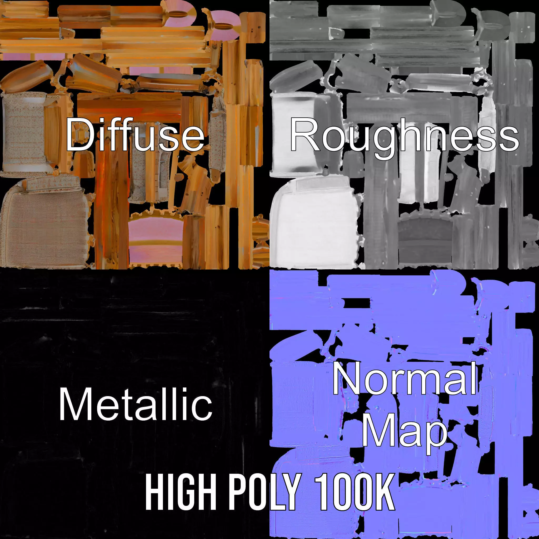 Classic Wooden Rocking Chair model pack Low-poly 3D model_4