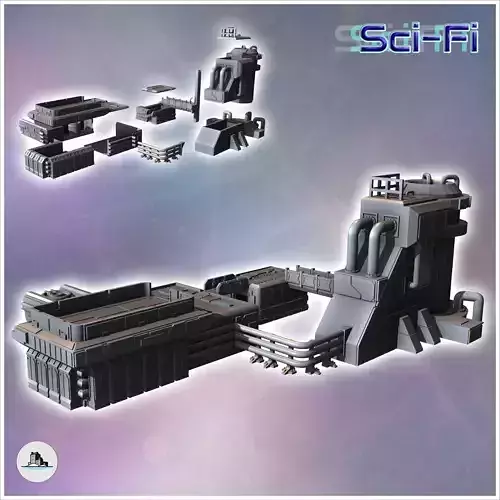 Futuristic Industrial Plant with Storage Silo and Production Bas