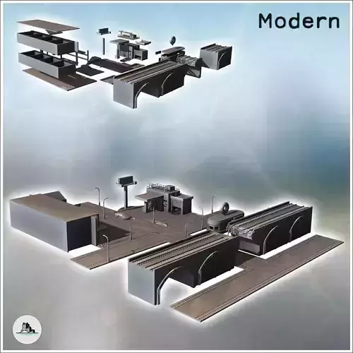 Destroyed Modern City Set with Road Gas Station Motel  Railway B