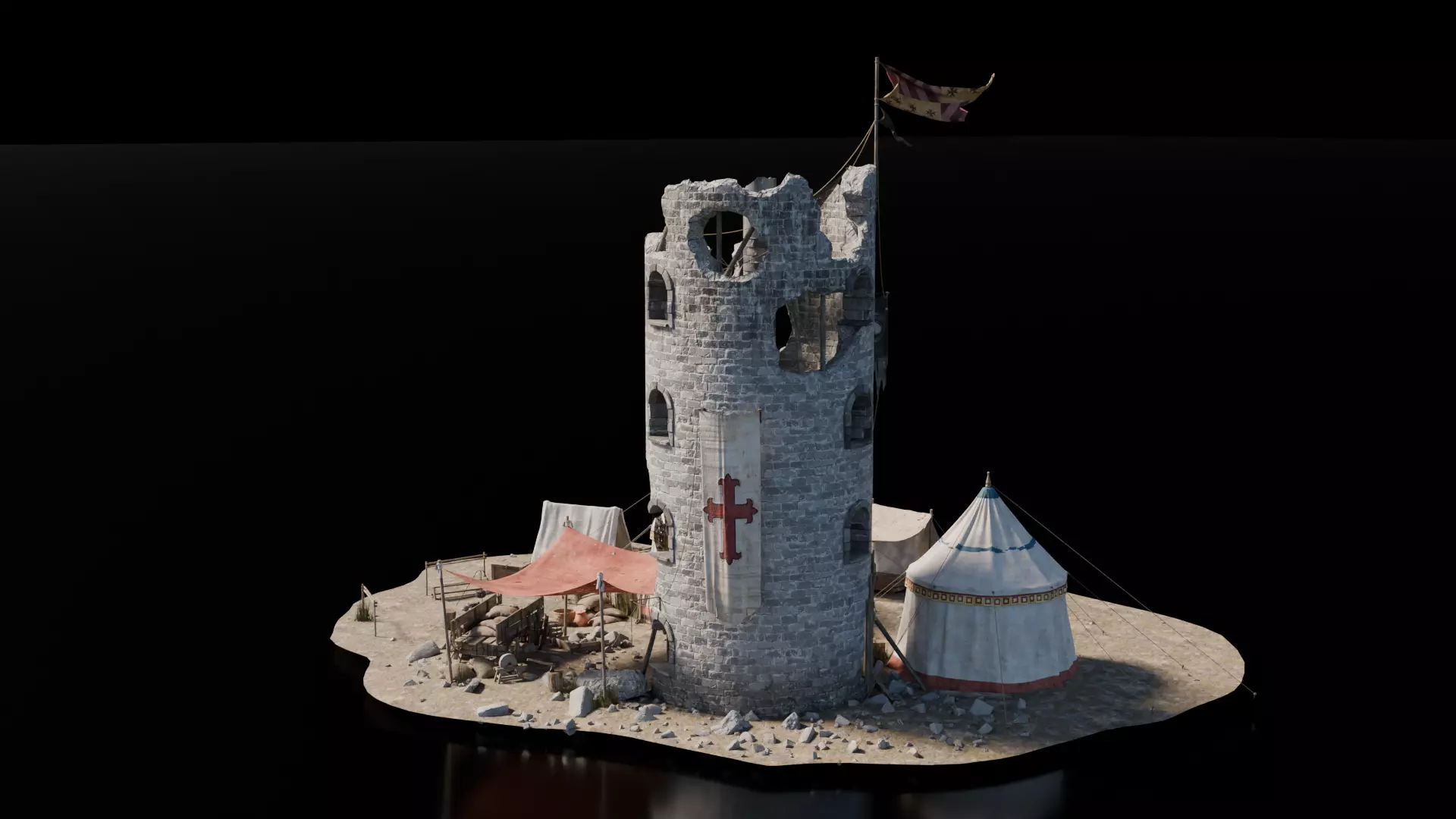 Tower Army Camp Medieval 3D model_2