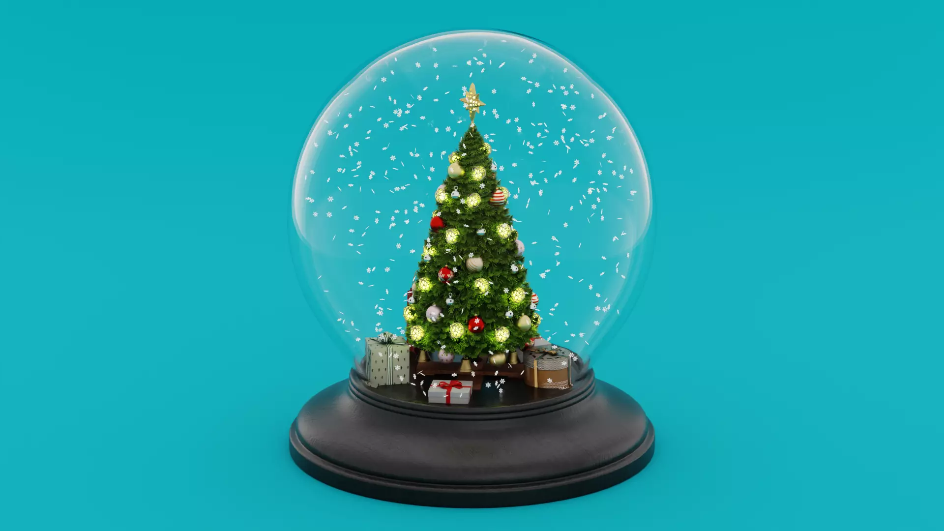 Snow Globe with Christmas Tree Gifts and Snowflakes Low-poly 3D model_3