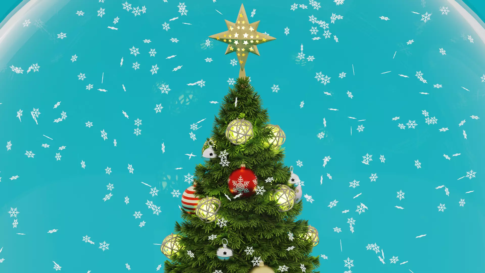 Snow Globe with Christmas Tree Gifts and Snowflakes Low-poly 3D model_7