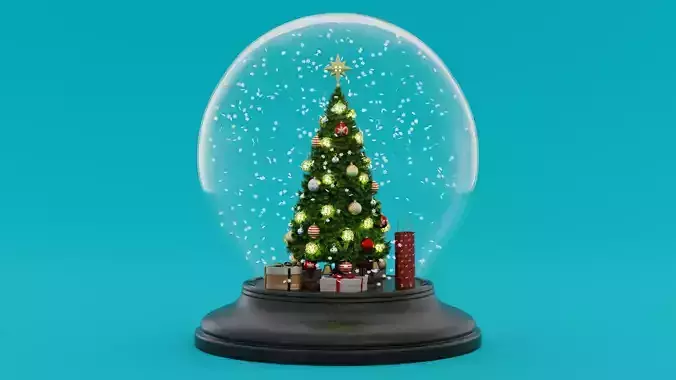 Snow Globe with Christmas Tree Gifts and Snowflakes