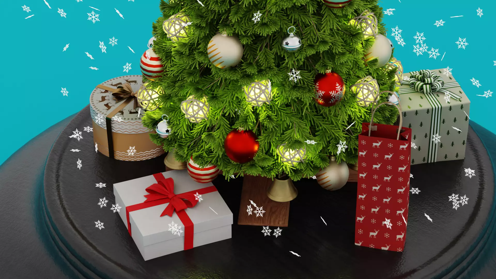 Snow Globe with Christmas Tree Gifts and Snowflakes Low-poly 3D model_8