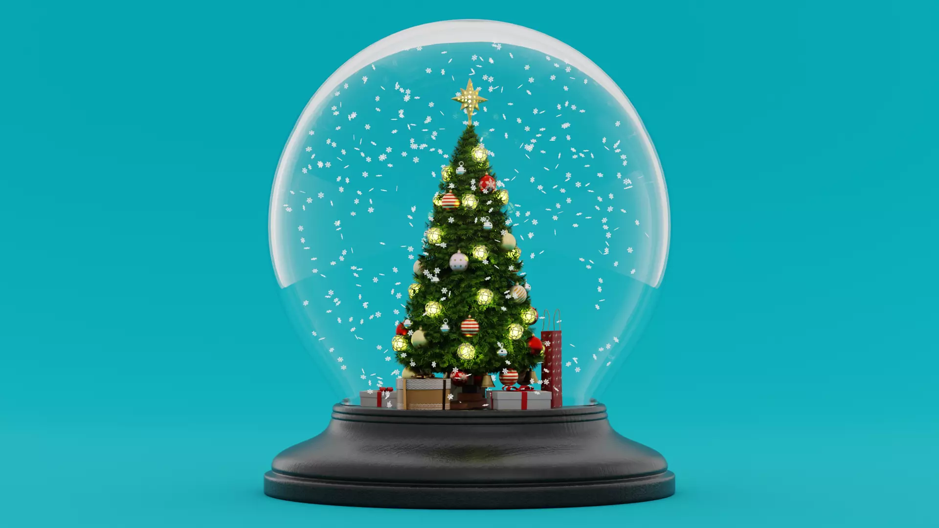 Snow Globe with Christmas Tree Gifts and Snowflakes Low-poly 3D model_2