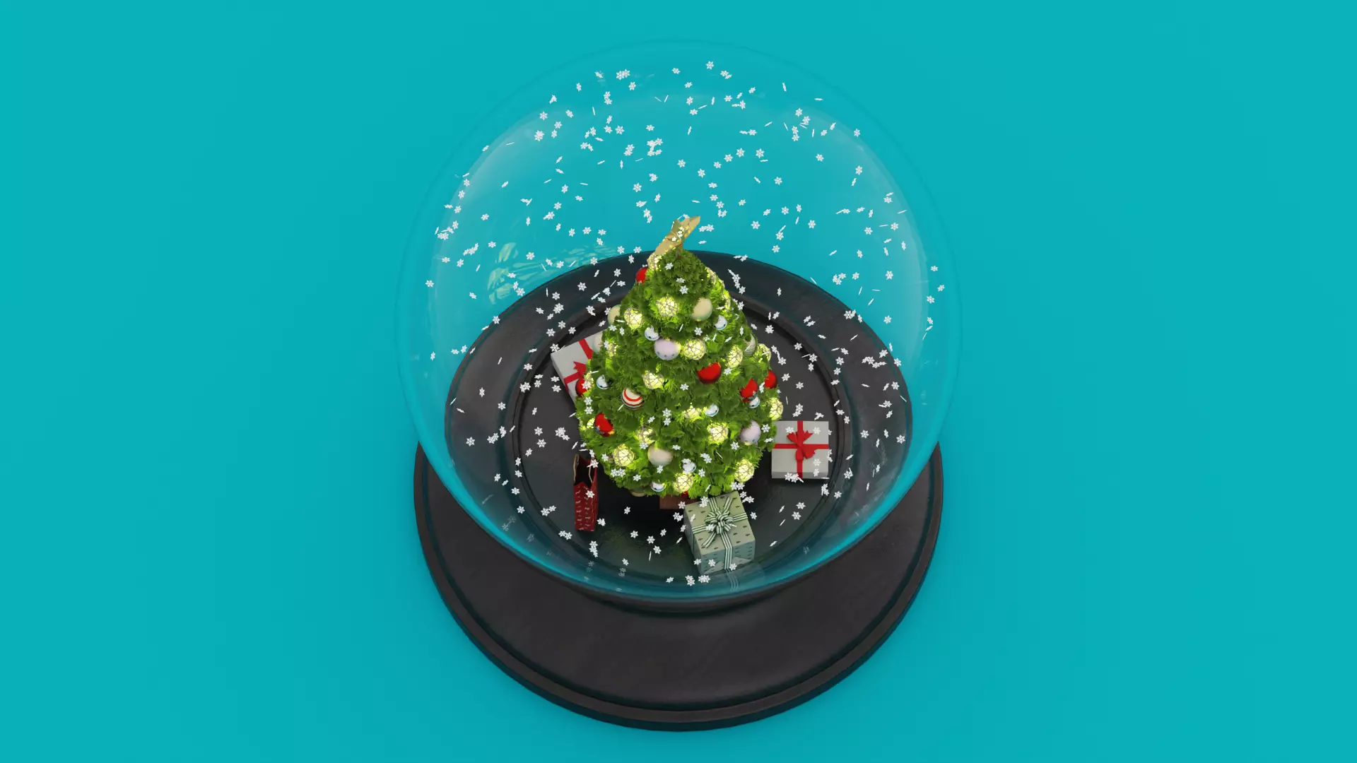 Snow Globe with Christmas Tree Gifts and Snowflakes Low-poly 3D model_5