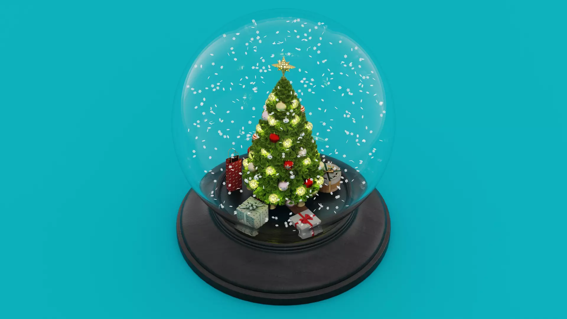 Snow Globe with Christmas Tree Gifts and Snowflakes Low-poly 3D model_4