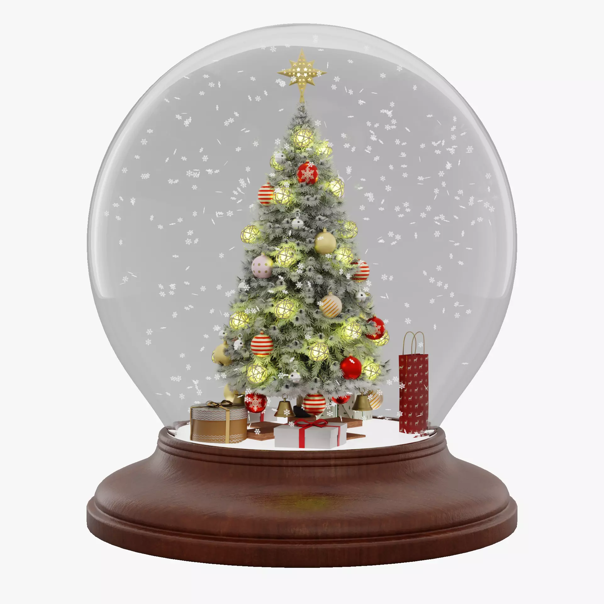 Snow Globe with Tree Gifts and Falling Snowflakes - Animated Low-poly 3D model_15