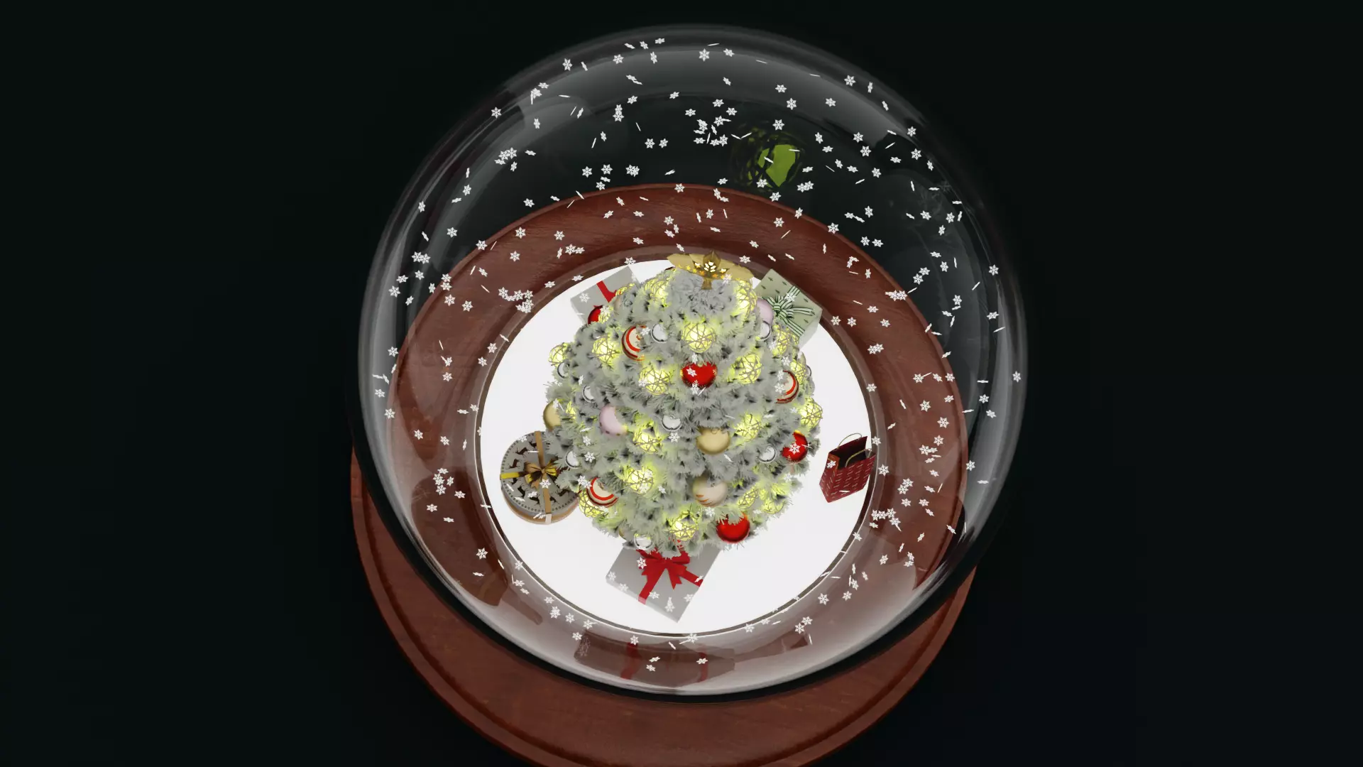 Snow Globe with Tree Gifts and Falling Snowflakes - Animated Low-poly 3D model_5