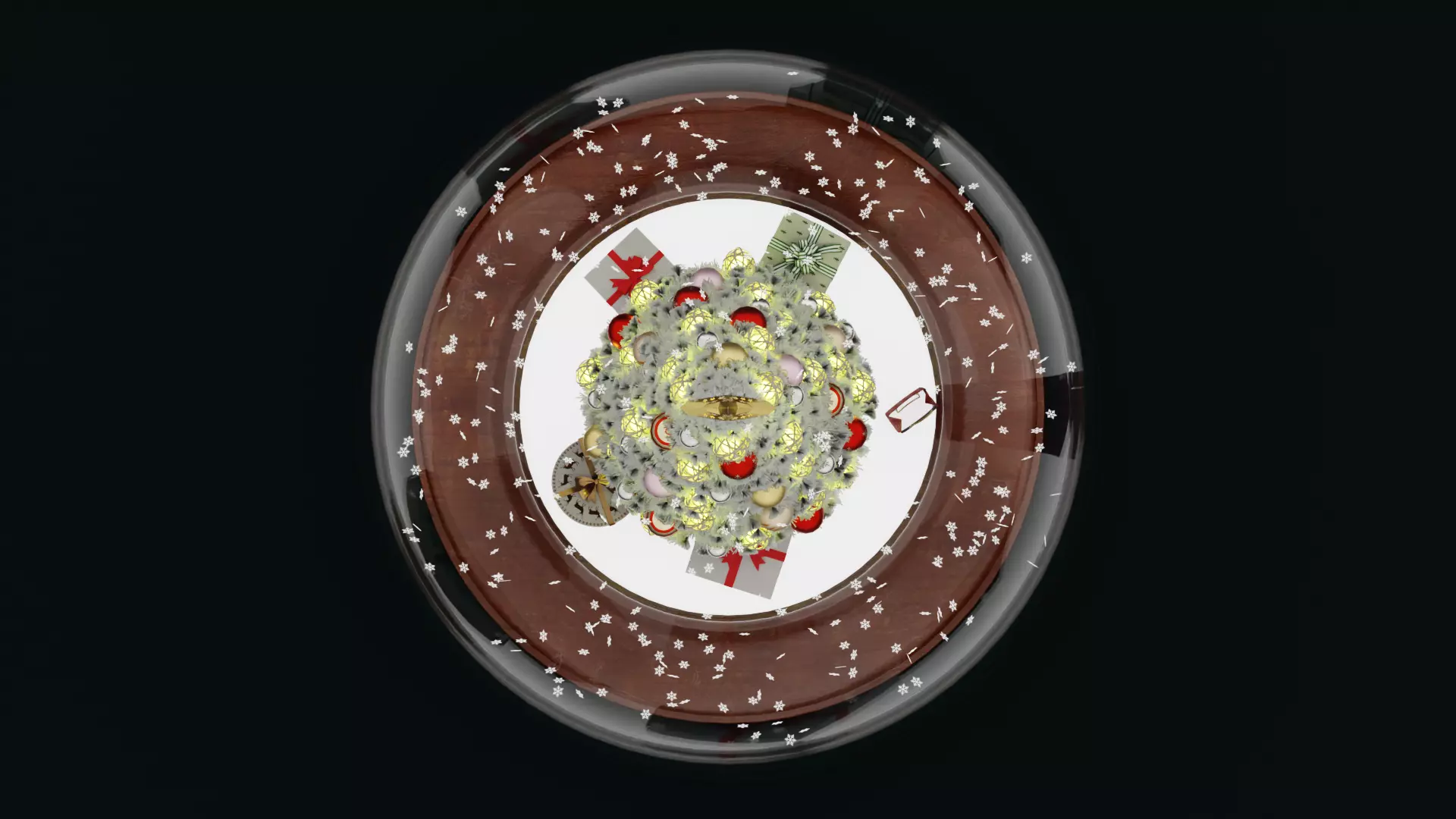 Snow Globe with Tree Gifts and Falling Snowflakes - Animated Low-poly 3D model_6