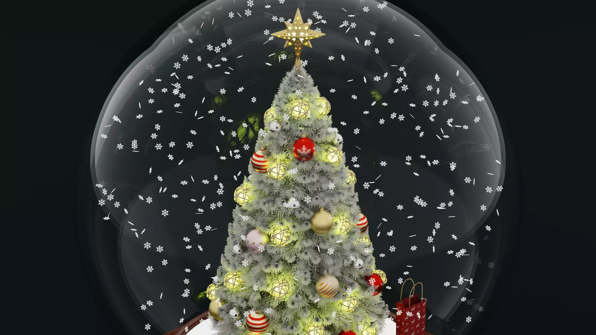 Snow Globe with Tree Gifts and Falling Snowflakes - Animated Low-poly 3D model_8