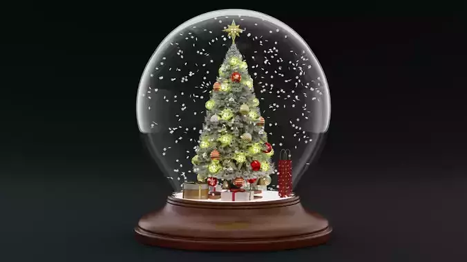 Snow Globe with Tree Gifts and Falling Snowflakes - Animated