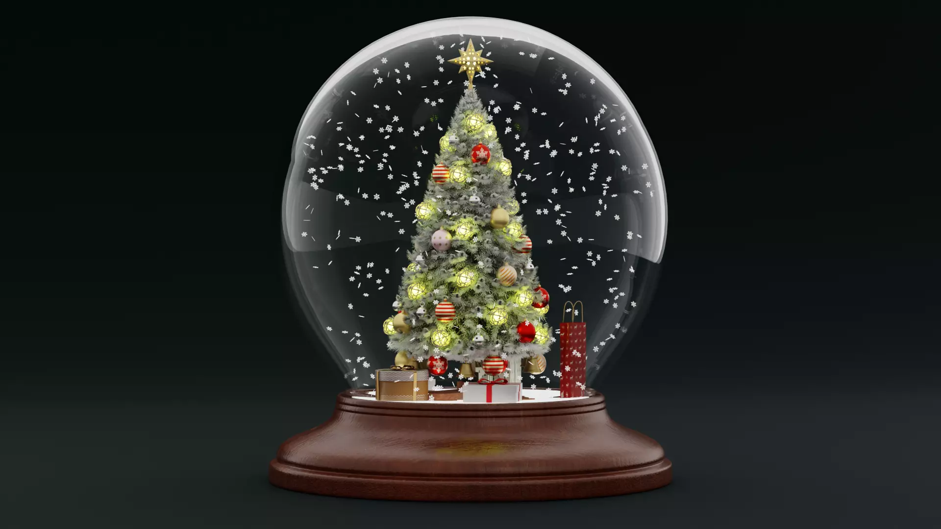 Snow Globe with Tree Gifts and Falling Snowflakes - Animated Low-poly 3D model_2