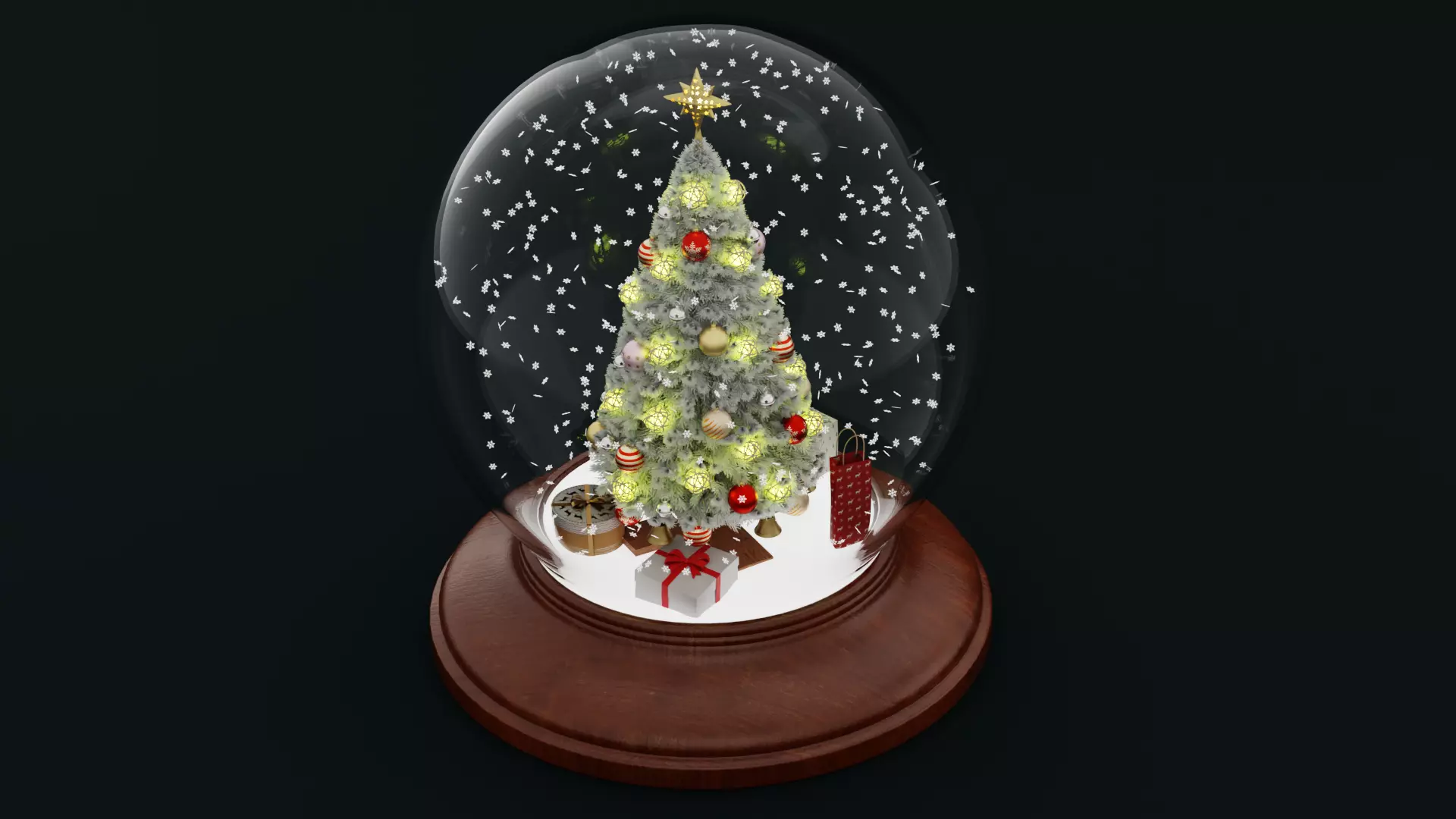 Snow Globe with Tree Gifts and Falling Snowflakes - Animated Low-poly 3D model_4