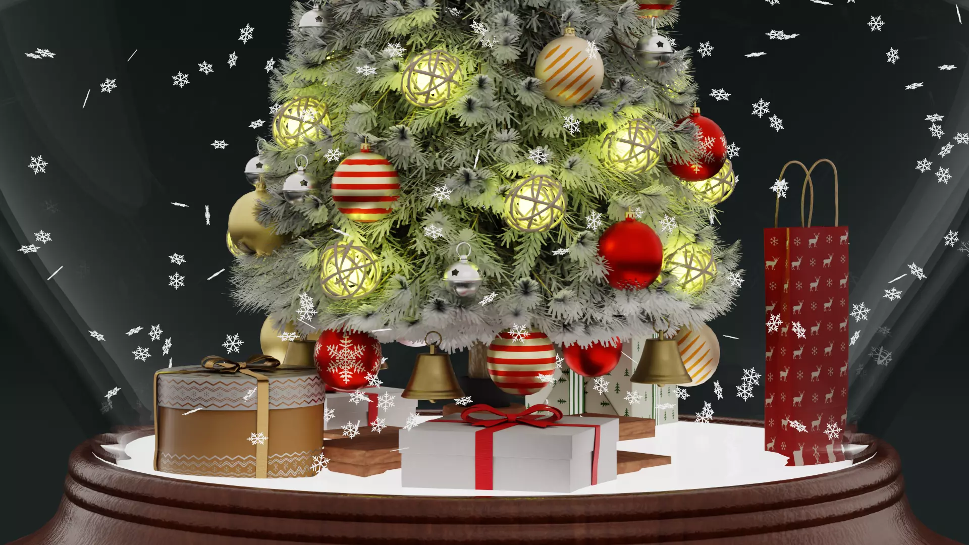 Snow Globe with Tree Gifts and Falling Snowflakes - Animated Low-poly 3D model_7