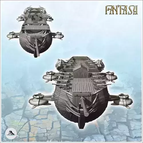 Steampunk ship with cannon on deck and propulsion reactors 2 - P