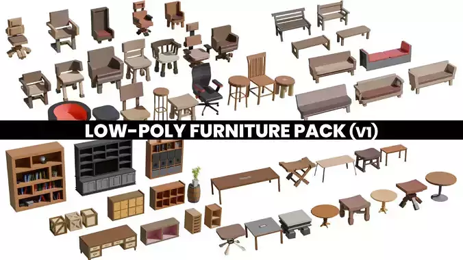 Low-Poly Furniture Pack V1 - Interior Home and Office Low-poly 3D model