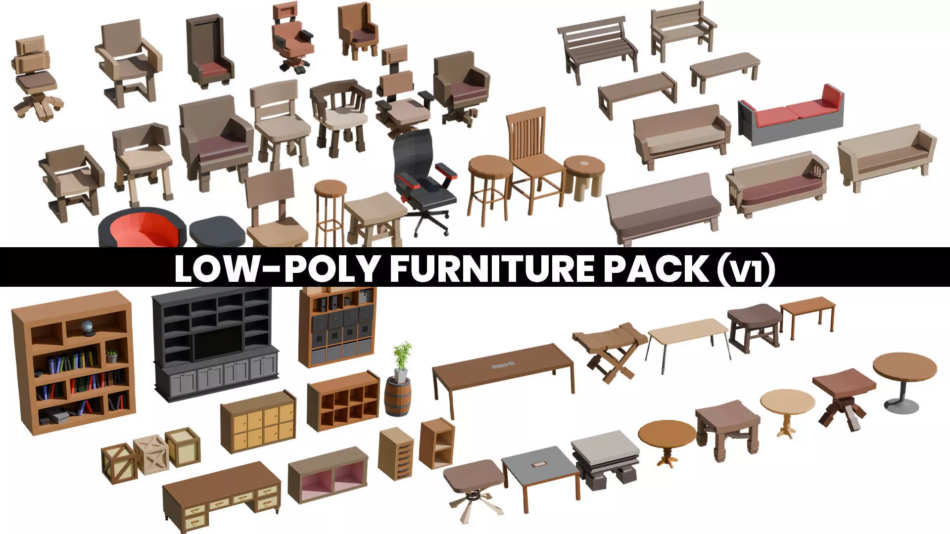 Low-Poly Furniture Pack V1 - Interior Home and Office Low-poly 3D model_0