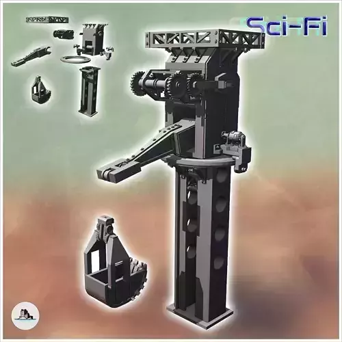 Large futuristic crane with toothed bucket and gears 4 - Future 