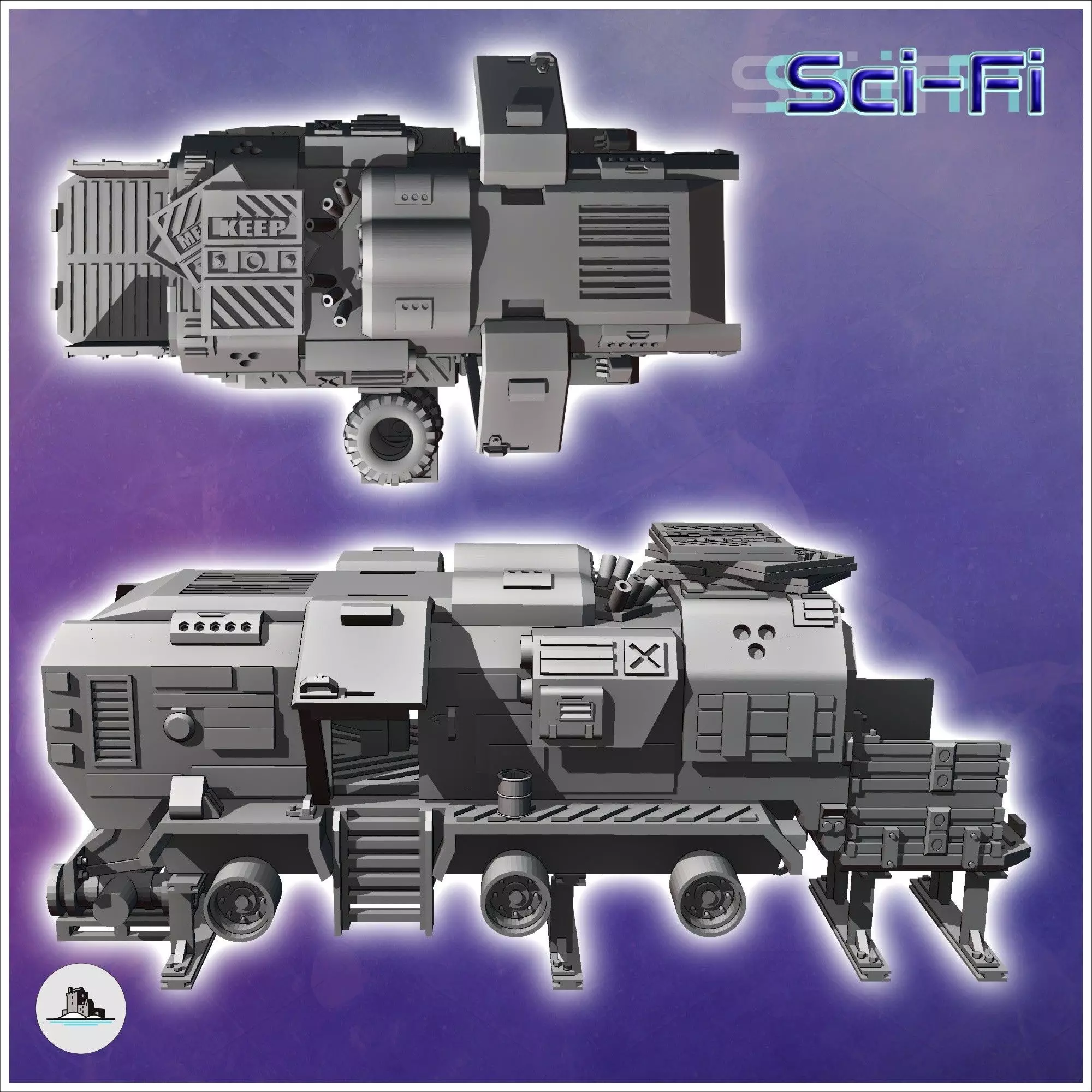 Futuristic shelter in a vehicle carcass with tires and slightly  3D print model_3