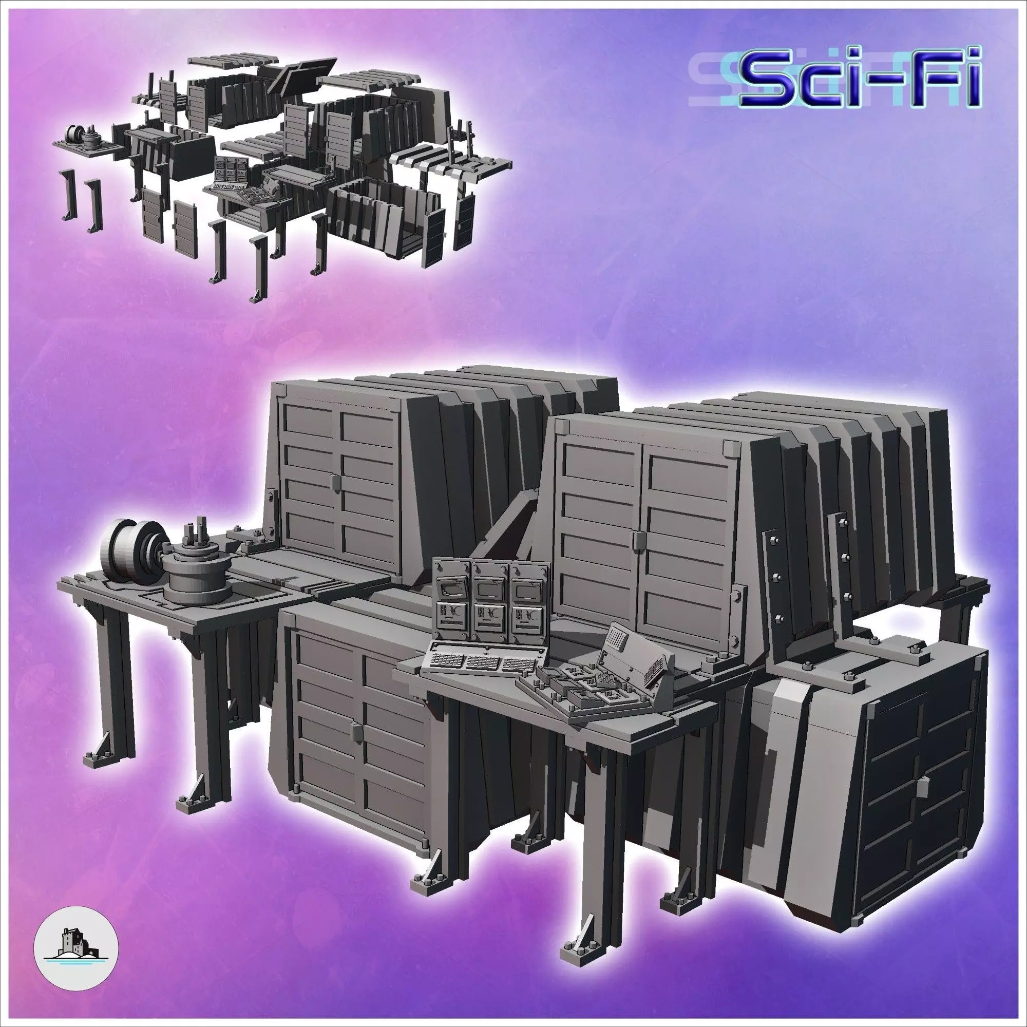 Shelter arranged in multiple futuristic metal containers with fl 3D print model_0