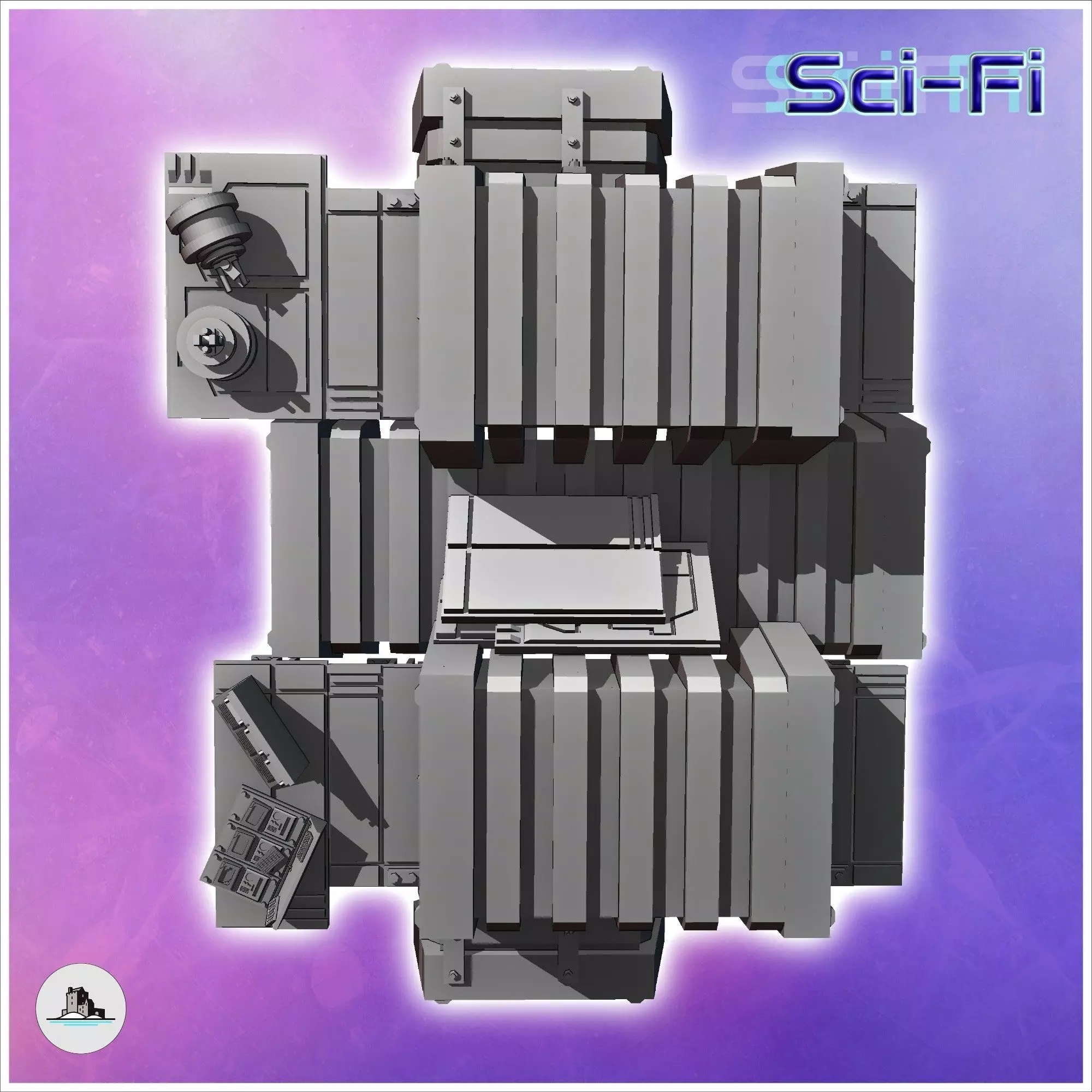 Shelter arranged in multiple futuristic metal containers with fl 3D print model_4