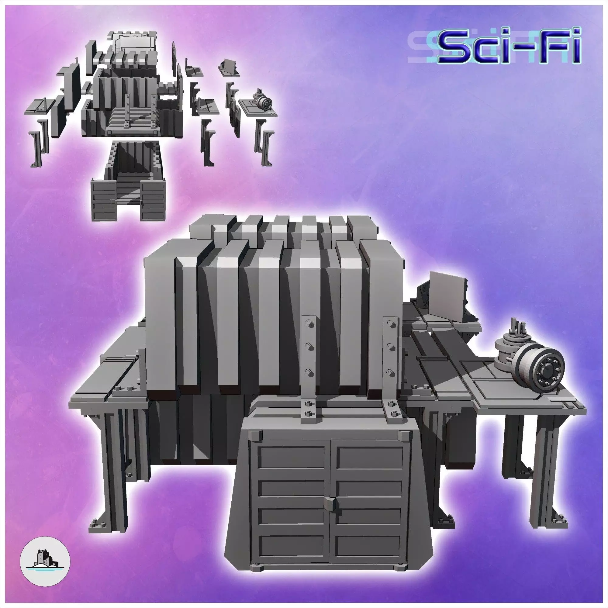 Shelter arranged in multiple futuristic metal containers with fl 3D print model_2