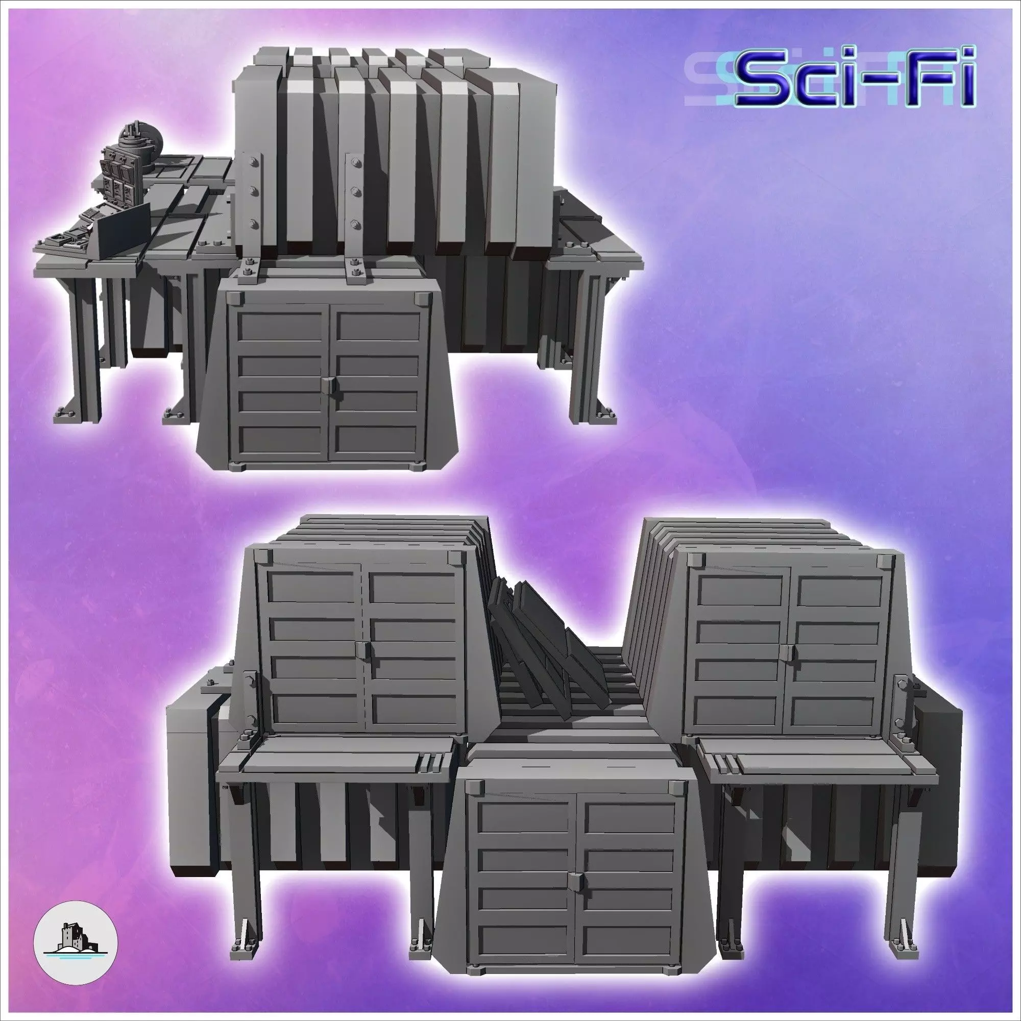 Shelter arranged in multiple futuristic metal containers with fl 3D print model_3