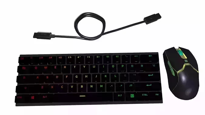 Keyboard Mouse and Cable 3D Model