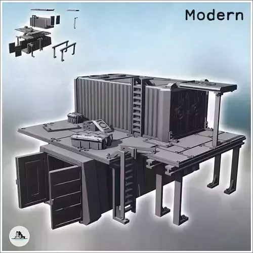 Large outpost in metal arranged containers with awnings and crat