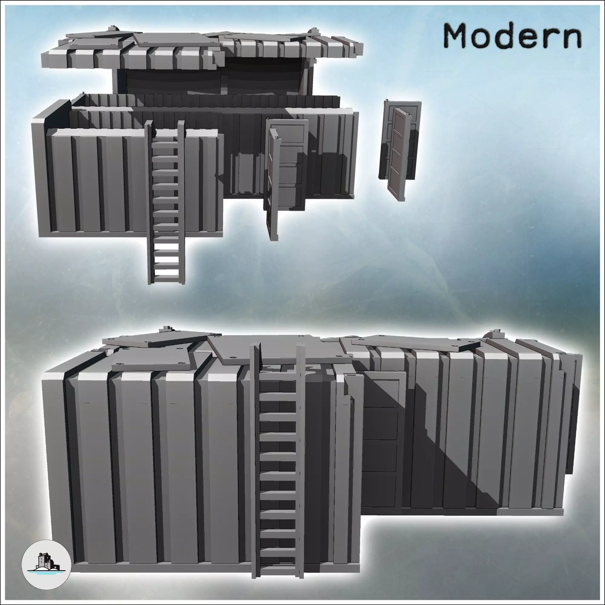 Concave container arrangement with camouflage protection and mul 3D print model_2