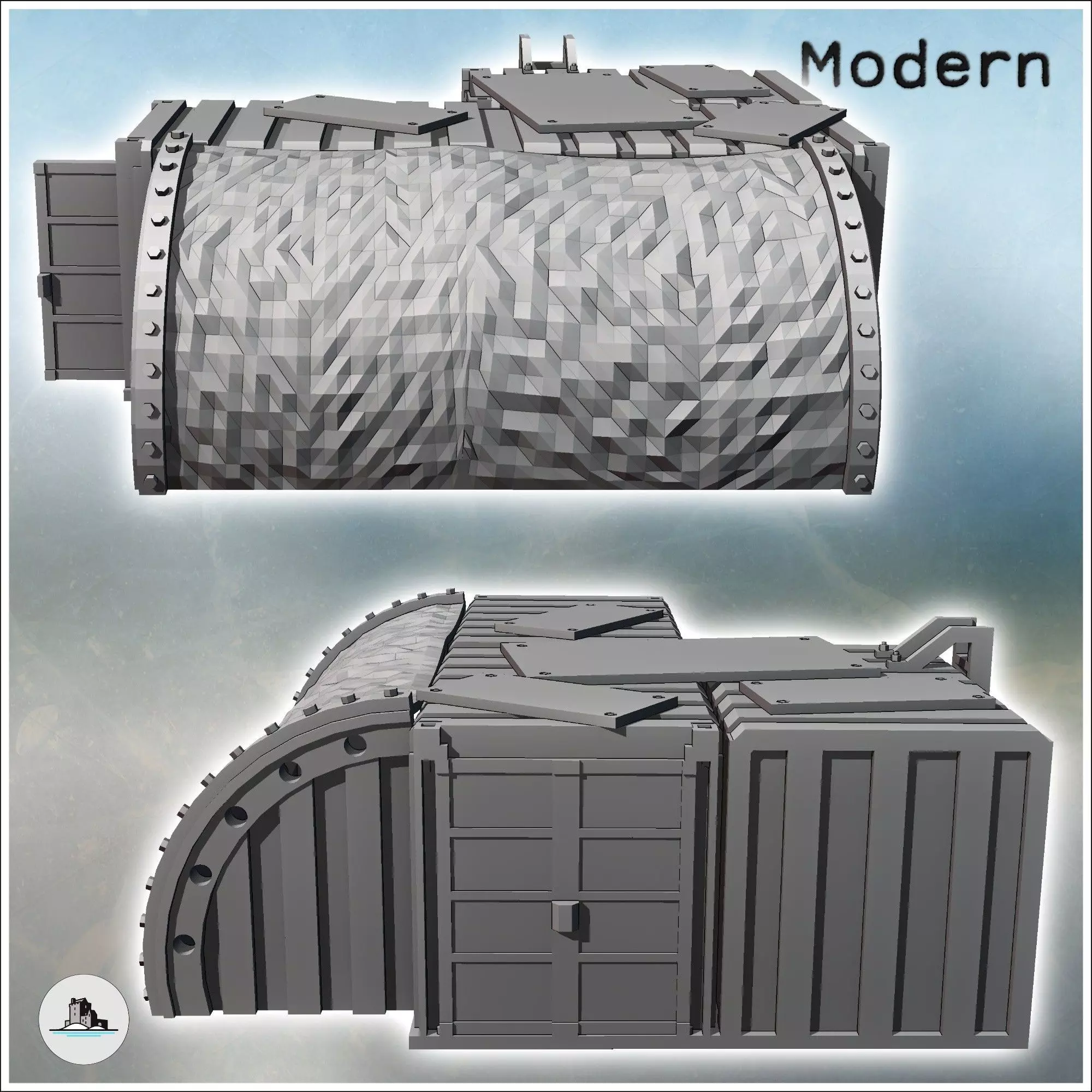 Concave container arrangement with camouflage protection and mul 3D print model_3