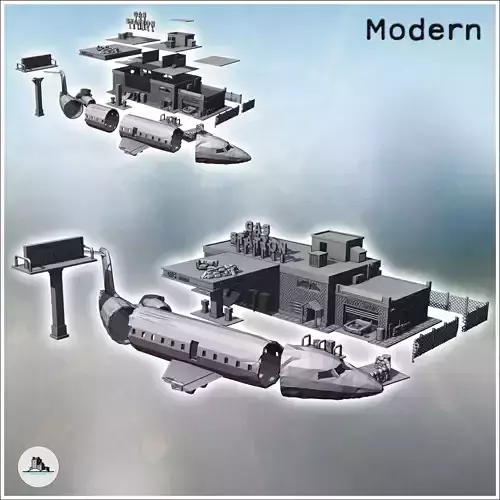 Set of fortified post-apocalyptic gas station with mechanic gara