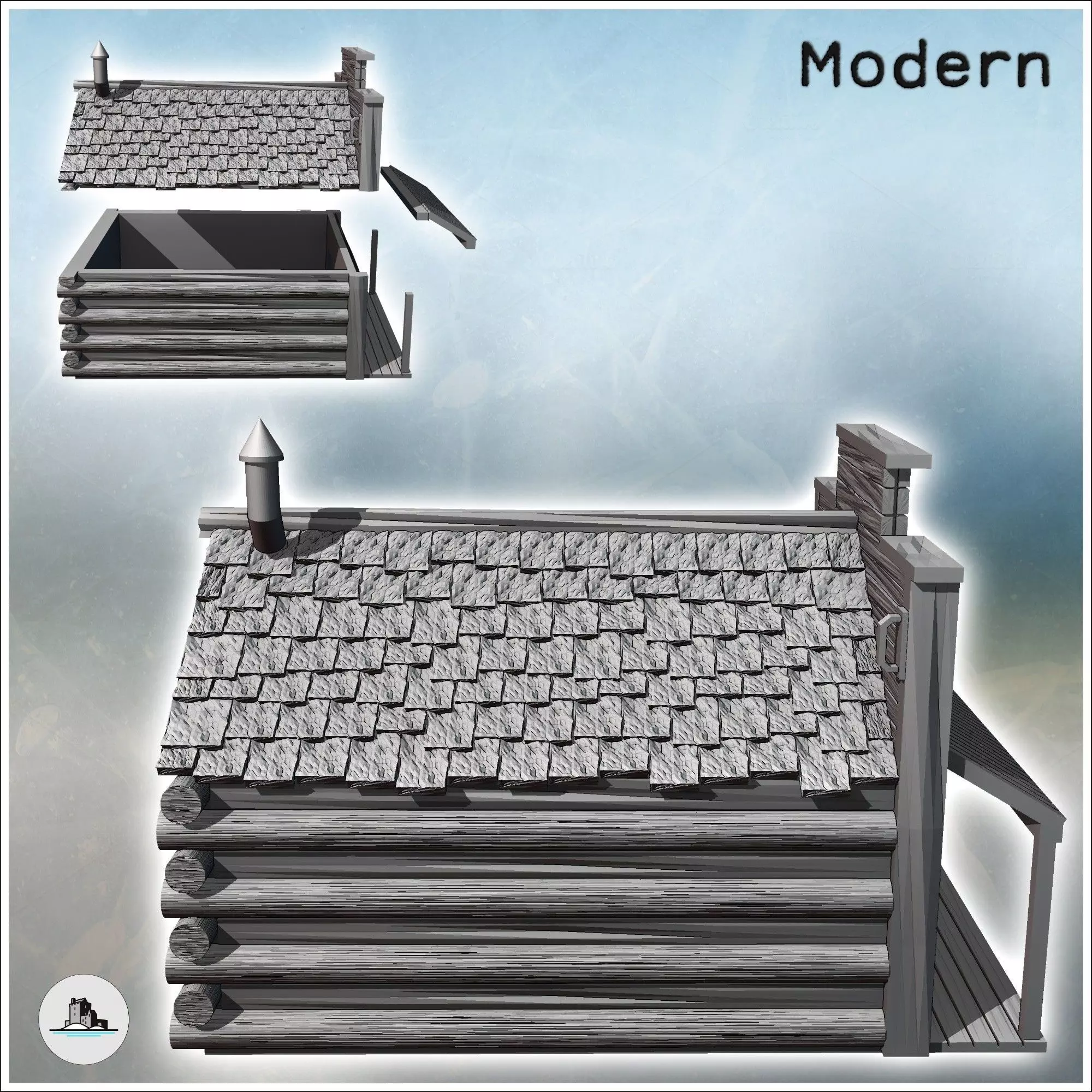 Western general store with log and wood walls and covered awning 3D print model_2