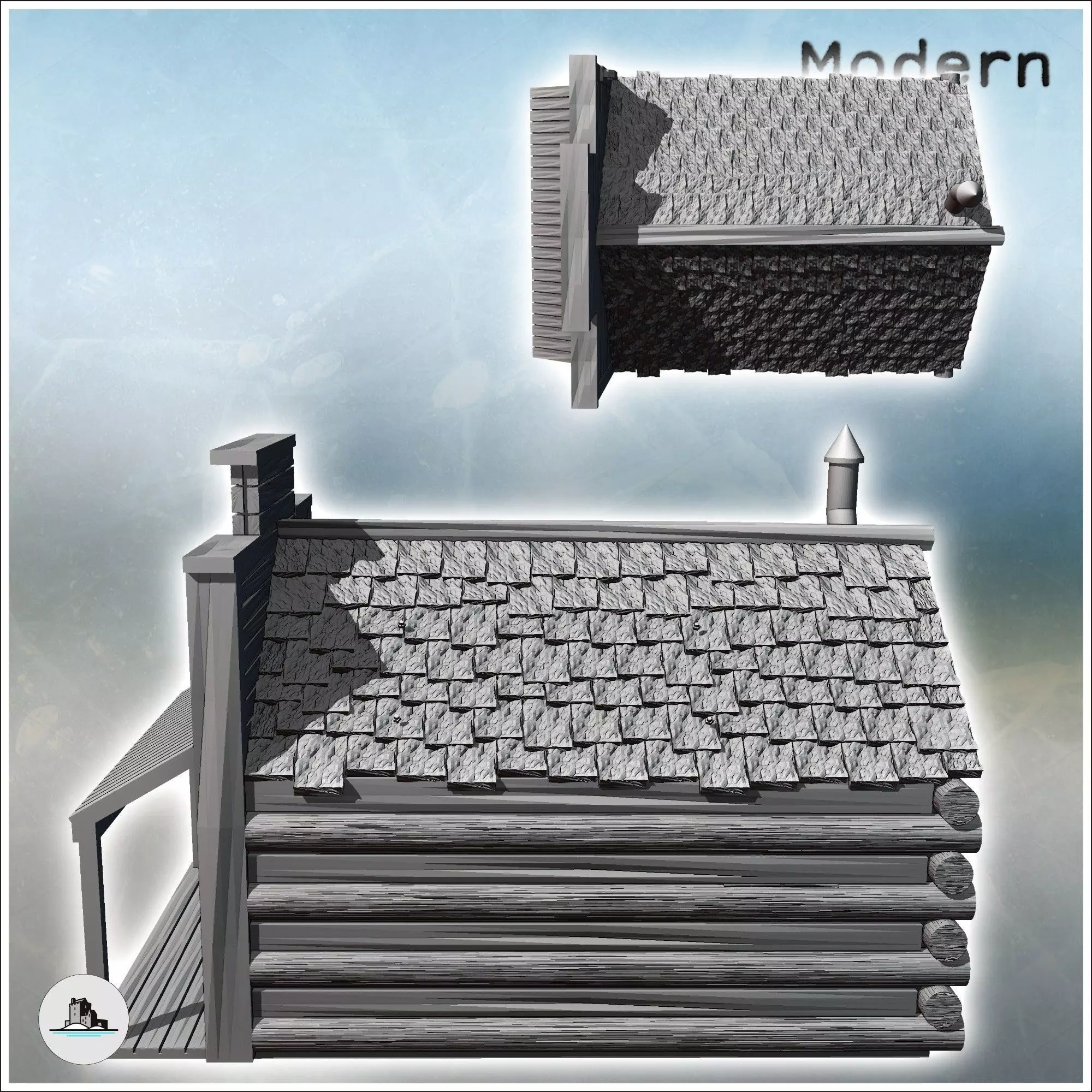 Western general store with log and wood walls and covered awning 3D print model_4