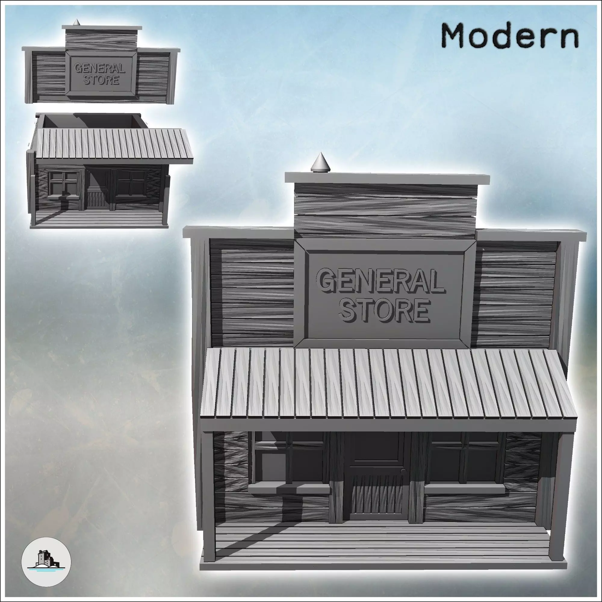 Western general store with log and wood walls and covered awning 3D print model_1