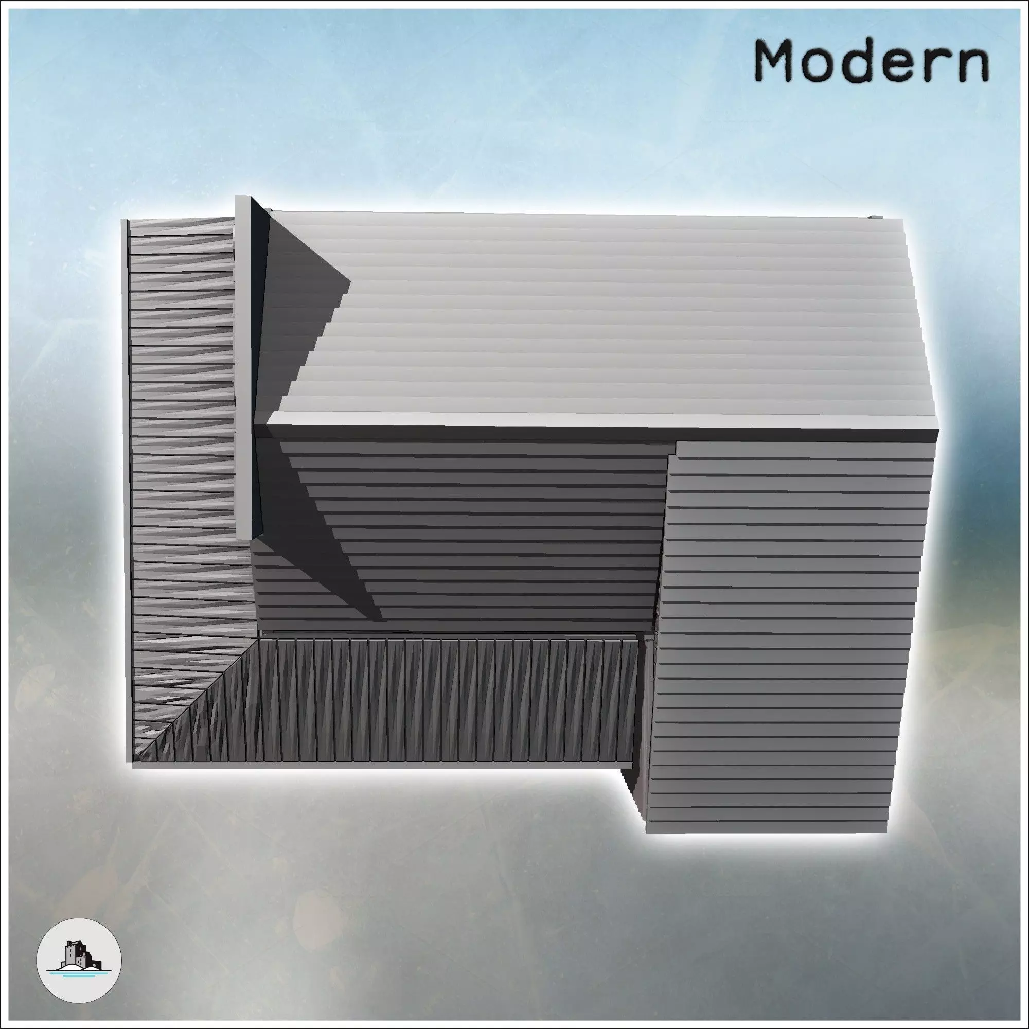 Sheriff building with multi-pitched roof awning on a wooden plat 3D print model_4