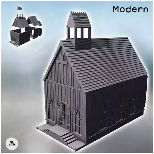 Post-apocalyptic western chapel with bell tower and armored meta