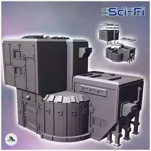 Futuristic fortified base with steel walls and armored tower wit