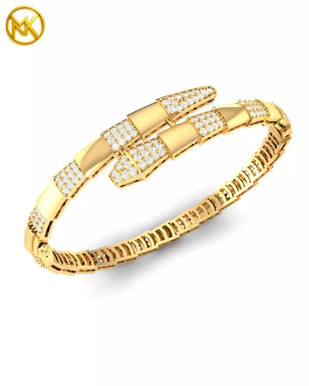 SNAKE Diamond Bracelet in Yellow Gold 3D print model