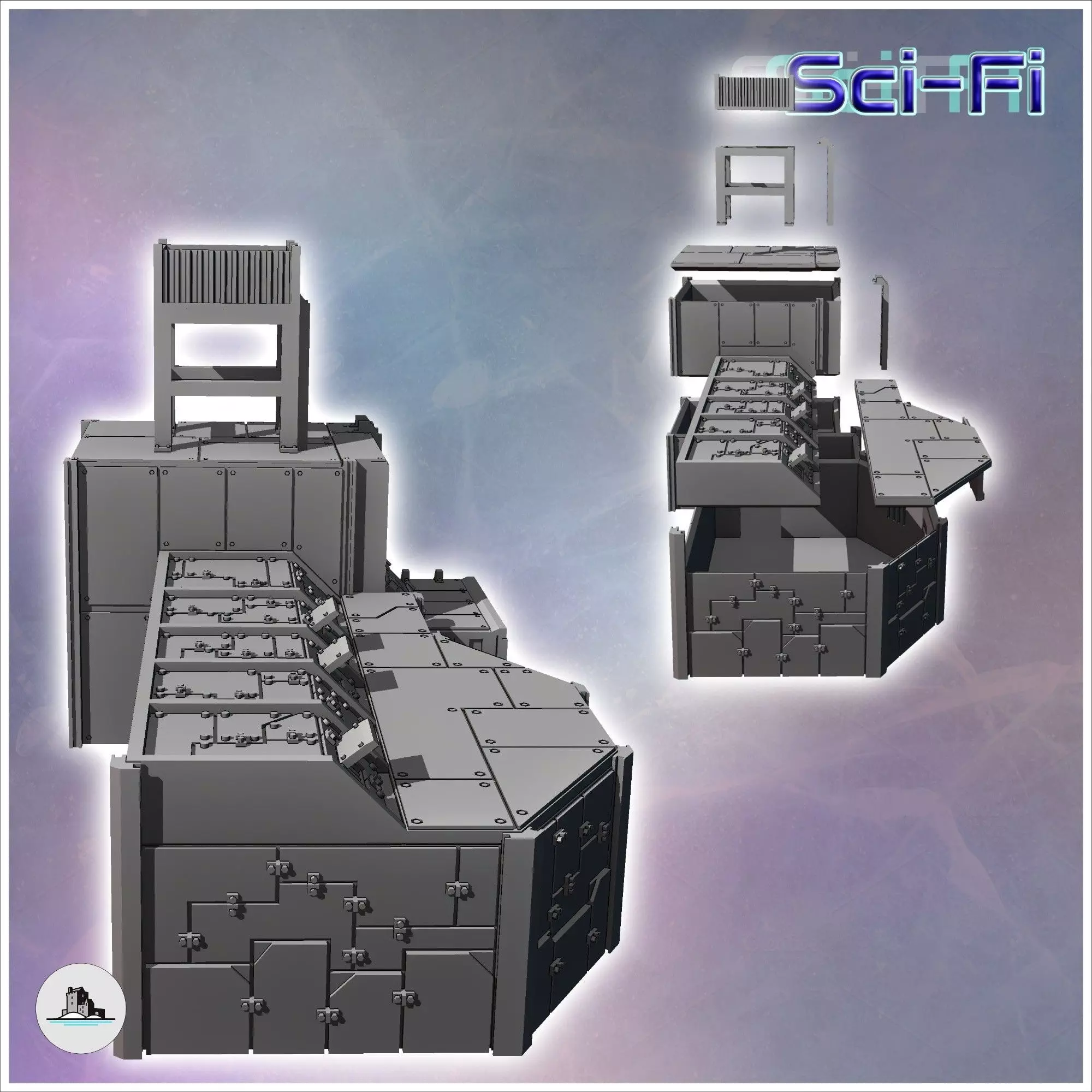 Futuristic fortified base with steel walls and observation tower 3D print model_2