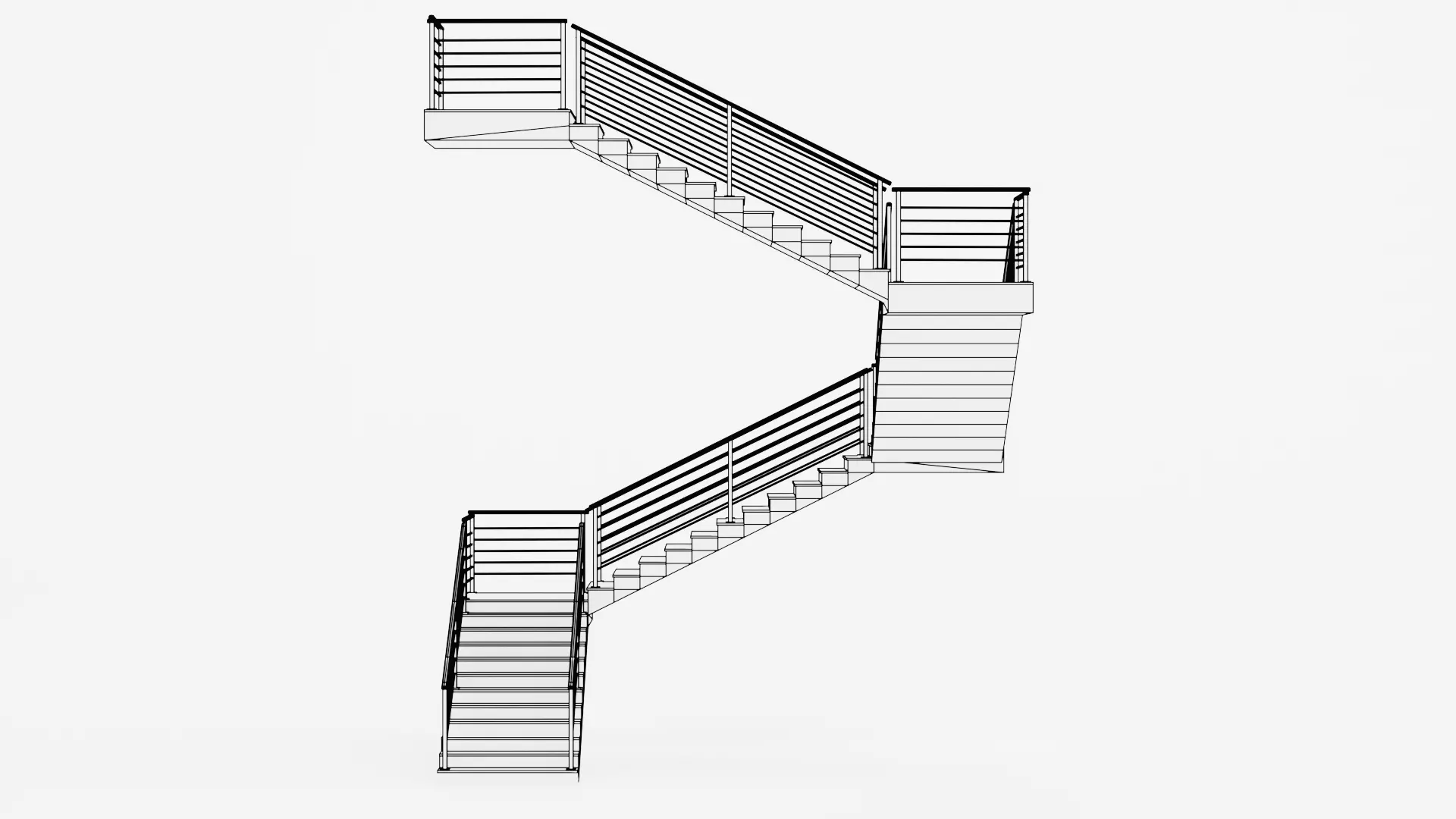 Square Staircase V2 - Multi-Level Modern Interior Stairs Low-poly 3D model_9