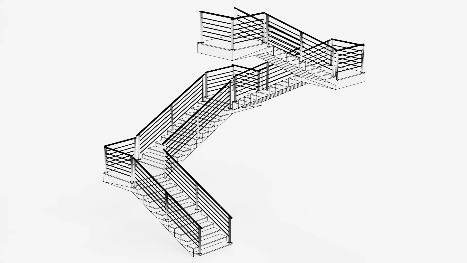 Square Staircase V2 - Multi-Level Modern Interior Stairs Low-poly 3D model_8